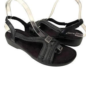 Minnetonka Open Toe Leather Sandal Size‎ 8 Black Comfort 799972